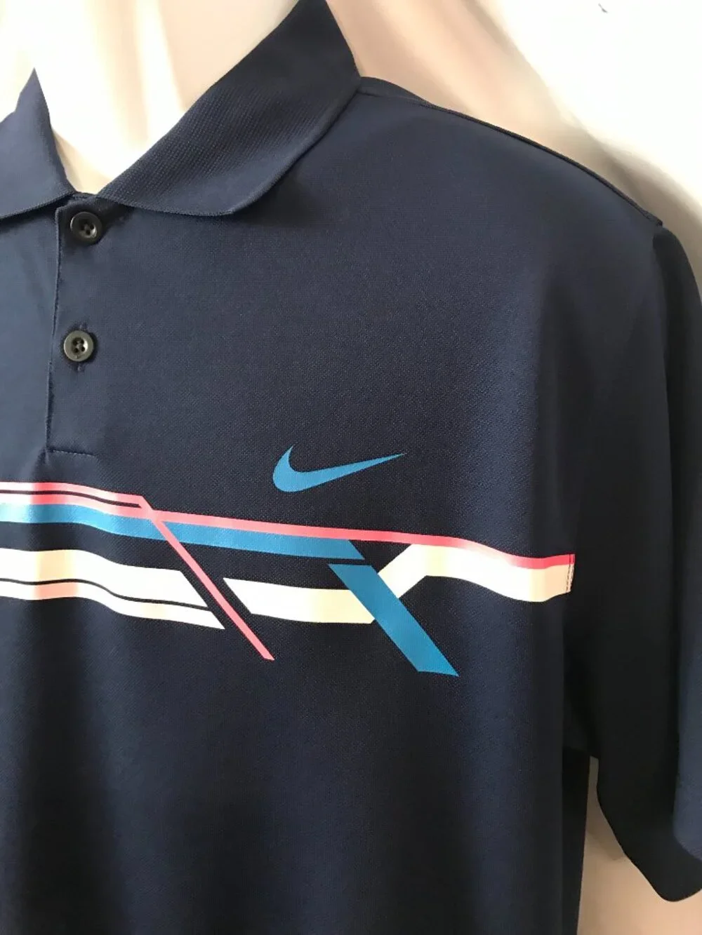 Nike Seven Banded Chest Logo Activewear Athletic Sport Cut Polo Shirt